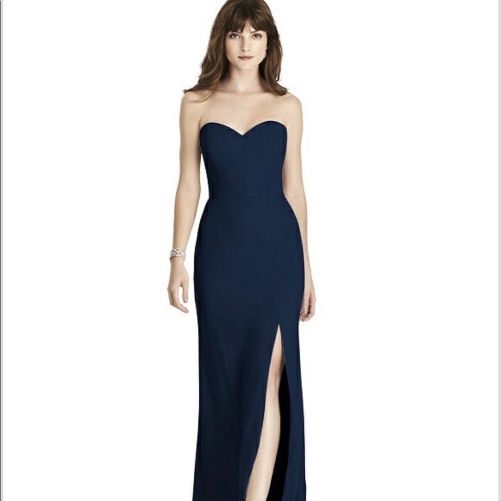 After six dressy dress gown midnight navy blue 2 crepe bridesmaid 6675 strapless